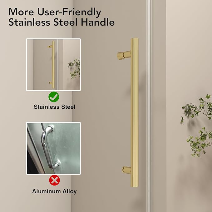 49-54” W x 76" H Single Sliding Shower Door, Frameless Shower Door with Explosion-Proof Film and Nano Coating, 1/4” (6MM) SGCC Tempered Glass, Stainless Steel Hardware, Brushed Gold