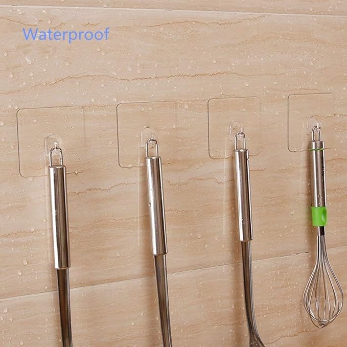 30 Pack Adhesive Hooks for Hanging, 33lb Heavy Duty Wall Hooks, Clear Plastic Sticky Utility Hook for Home Kitchen Bathroom Office Use