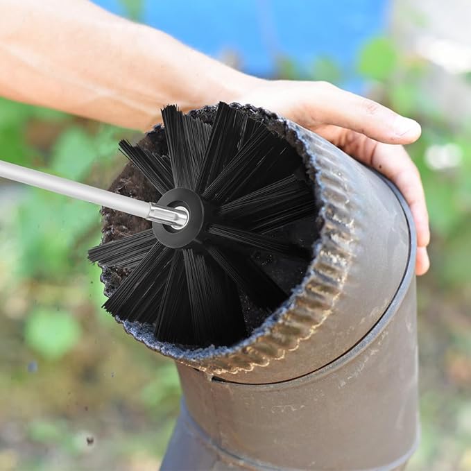 20feet Chimney Sweep Kit with 15 Flexible Rods, Dual Brush Heads (3. 9" & 5. 9") for Efficient Fireplace & Stove Pipe Cleaning, Professional Grade Soot Remover for DIY Home Maintenance