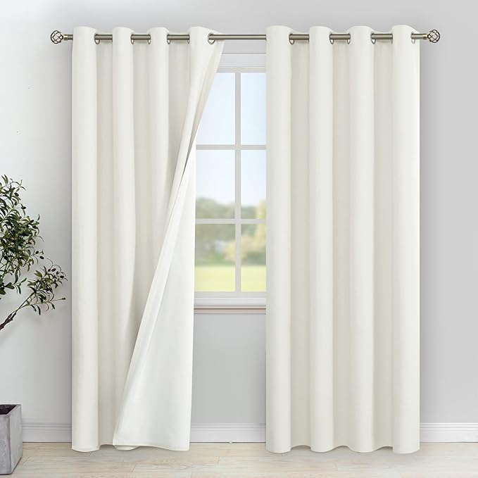 YoungsTex Ivory Linen 100% Blackout Curtains for Bedroom, 84 Inch Length Black Out Drapes Thermal Insulated with Grommet Privacy Protection for Living Room, 2 Panels, 52 X 84 Inch