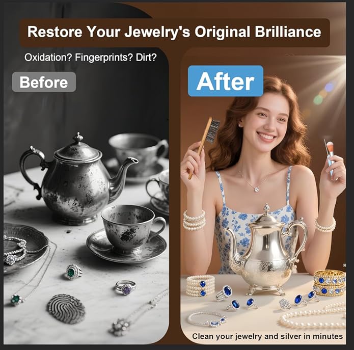 Jewelry Cleaning Kit,20 Pcs Professional Silver Cleaning Kit with Polishing Cloth Needles Brush for All Jewelry Diamond Ring Earring