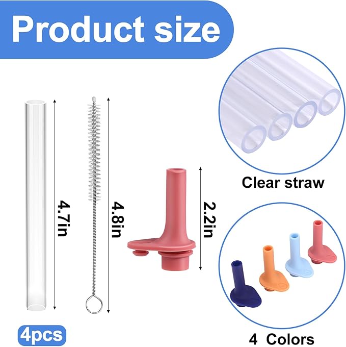 XANGNIER Replacement Straws and Bite Valve Compatible with Zak Designs Kelso 15 oz Tumbler Water Bottle,4 Pcs Reusable Silicone Straws with Cleaning Brush for Zak Designs Kelso 12 oz Cups