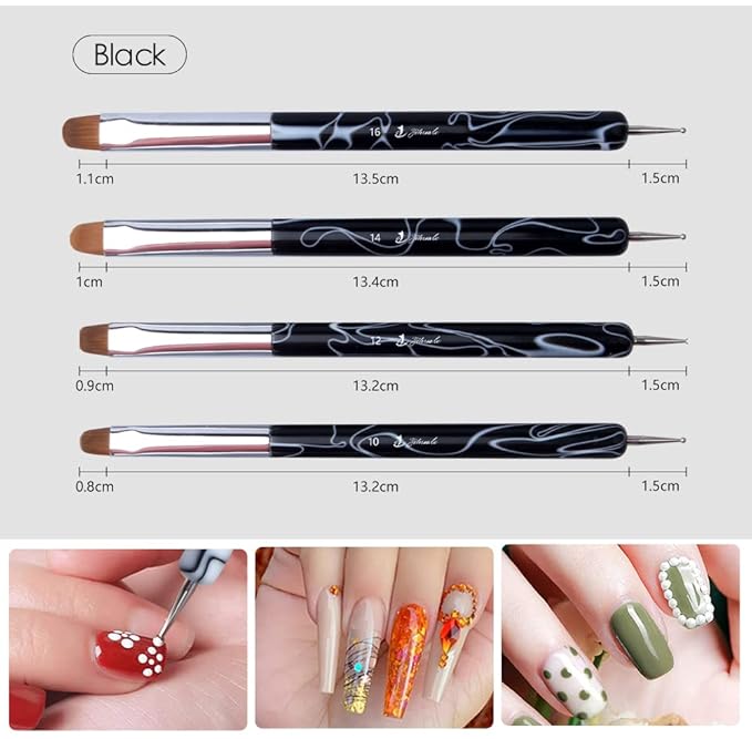 French Nail Brush, YIHUALE 2 Way French Gel Acrylic Nail Art Kolinsky Brush With Dotting Tool for Professional Manicure Cuticle Clean Up Nail Art Design- White And Black (14#, Black and White)