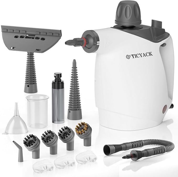 Handheld Steam Cleaner, Steam Cleaner with 16 PCS Accessory & Safety Lock, 500ML Capacity, Multi-Surface Deep Cleaning for Home, Car, Bathroom, Grout, Floor, Window (White)