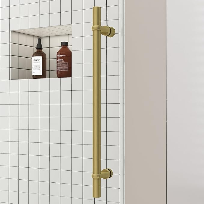 Sunrosa Frameless Double Sliding Tub Shower Door 60" W x 60" H, 5/16" (8mm) Thick Easy-Clean Tempered Glass, Adjustable Tub Door with Soft-Close System, Brushed Gold Finish