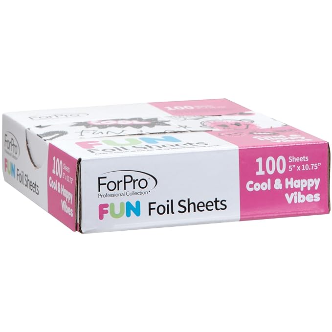 ForPro Professional Collection FUN Cool & Happy Vibes Foil Sheets, Aluminum, Pop-Up Foil Dispenser, Hair Foils for Color Application & Highlighting Services, Food Safe, 5” W x 10.75” L, 100-Count