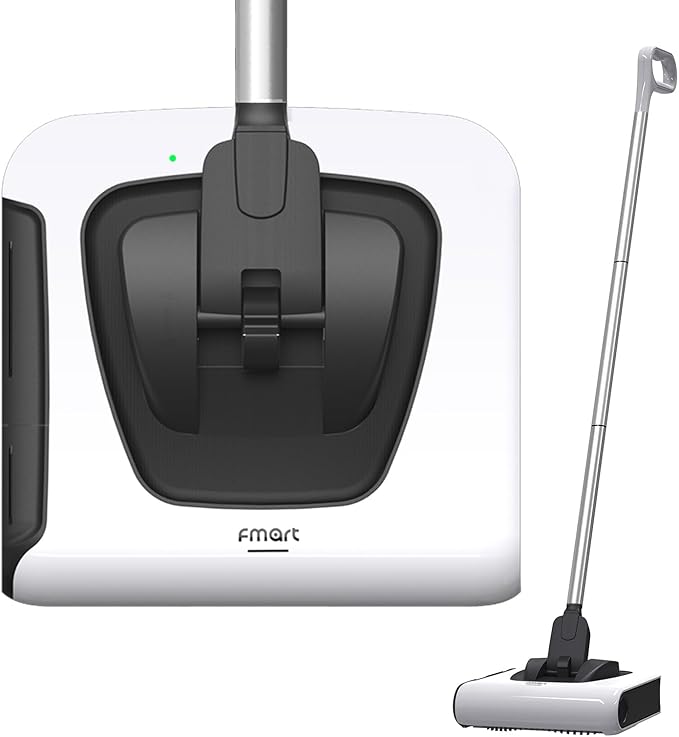 FMART FM-009 Cordless Electric Floor Sweeper — Lightweight One-Hand Operation with Flexible Handle, Quiet Design, Powerful High-Speed Edge Brush, for Hard Floors, Corners & Low-Pile Carpets