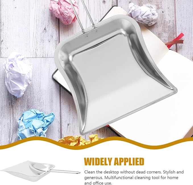 Mini Dust Pan for Table Metal Dust Pan and Brush Sets Stainless Steel Shovel for Fireplace Small Dustpan Desk Silver