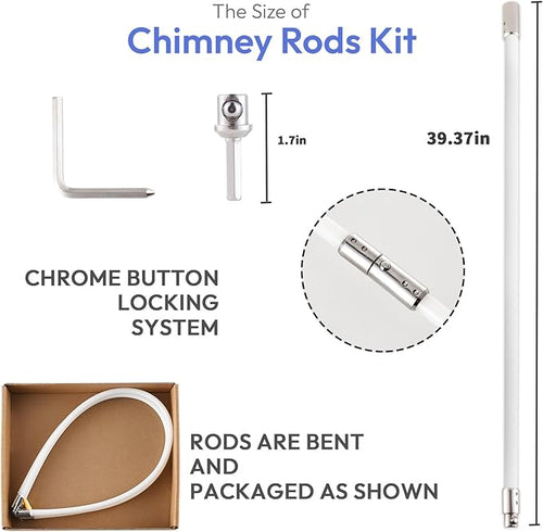 10 Feet Chimney Rods Kit, Chrome Button Locking System,with an Adapter and a Hex Key, Chimney Accessories for Chimney Sweep Kit