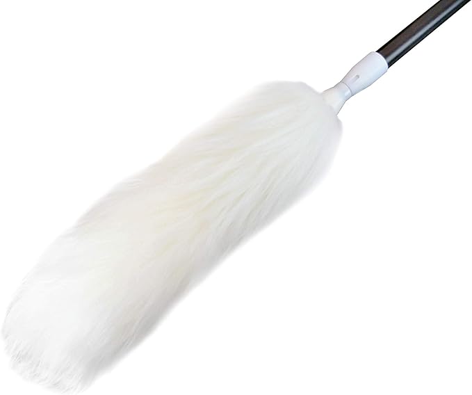 Surell Duster - Lambswool Feather Duster with Extendable 30" Handle - Anti Static Shearling Duster Head for Cleaning Cars, Ceiling Fans, Furniture, Blinds - Perfect Housewarming Gift