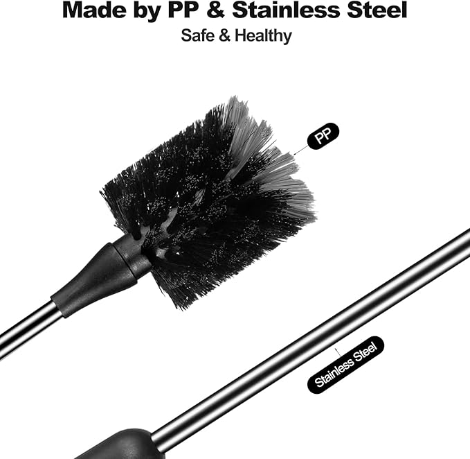[2 Pack] Bottle Brush, 15 Inches Stainless Steel Long Handle Baby Bottle Scrub Cleaning Brushes with Straw & Lid Brushes for Sports Water Bottle, Cups, Coffee Mugs, Glasswares