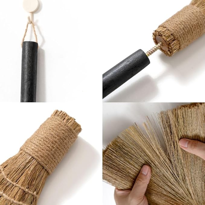 Natural Whisk Sweeping Black Handle Broom - Brooms for Wedding Jumping Ceremony Halloween DIY Decoration - Vietnamese Straw Soft Broom 12.2" Width, 28.35" Length