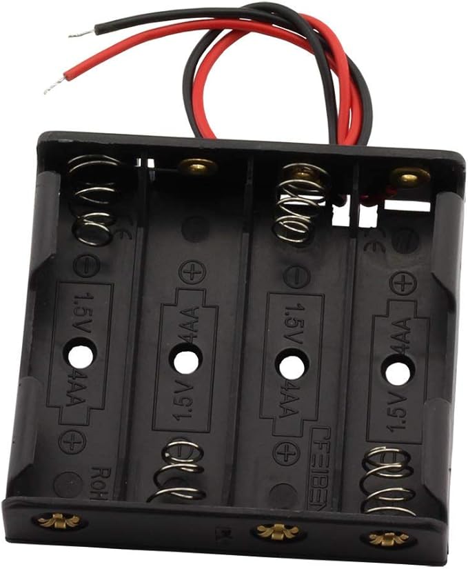 6 Pieces 4 Slots x 1.5V AA Battery Case Holder Battery Spring Clip Storage Box with 6 inches Wire Leads