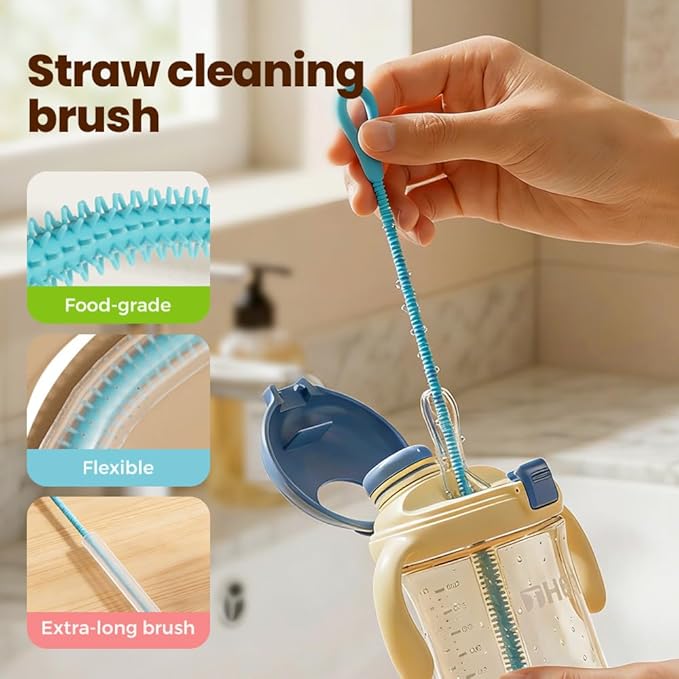 3PCS 3 in 1 Cup Lid Cleaning Brush and 2PCS Silicone Straw Cleaner Brush for Bottle, Multifunctional Crevice Portable Cup Lid Cleaning Brushes, Flexible Straws Cleaning Brush Set for Water Bottles