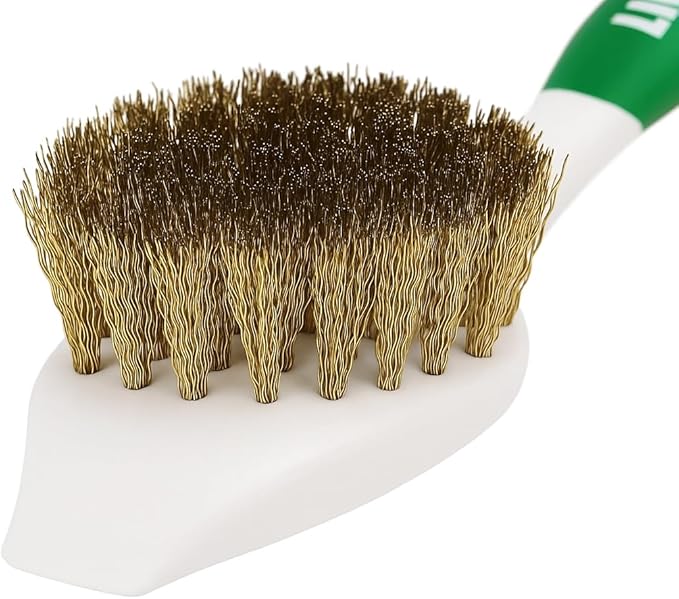 Libman Brass Brush Pot Scrubber - Metal Wire Brass Pot Brush - 3 Pk Wire Scrub Brushes with Pot & Pan Scraper for Cleaning Grills, Skillets, Oven Racks