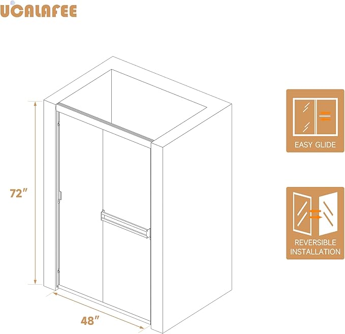 Shower Door 44-48 in. W x 72 in. H, UCALAFEE Semi-Frameless Double Sliding Shower Door with 1/4" (6mm) SGCC Clear Tempered Glass, Silent Soft-Close & Anti-Leak Walk-in Shower Door, Matte Black
