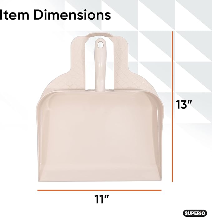 Superio Heavy Duty Plastic Step-on Dustpan with Comfort Grip Handle White, Durable, Lightweight Multi Surface Dust Pan Easy Broom Sweeping, 10-inch Wide, 3-Pack
