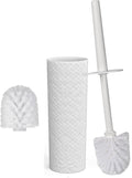 Topsky Toilet Brush,1 Pack Compact Toilet Brush & Holder Set,Plastic Round Barrel Loo Brush with 1 Replacement Toilet Brush Head,Durable for Bathroom Toilet,White