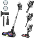 Cordless Stick Vacuum Cleaner – 3-in-1 Brush Roll for Hard Floors and Carpets, 55 Min Runtime Rechargeable Lightweight Vacuum with Green LED Headlight for Pet Hair and Dust Cleaning