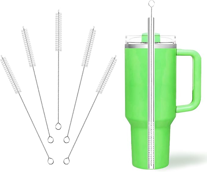 Cleaning Brushes for Reusable Drinking Straws, Set of 5, Long Wire Handle, Bottle and Straw Cleaner for Stanley Mug, Sippy Cup, Water Bottle and Tubes, Reusable and Flexible