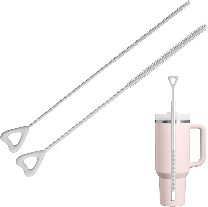 Silicone Straw Cleaner Brush, 2Pcs Reusable Straw Cleaning Brush for Cleaning Stanley and Yeti Metal Glass Tritan Straws