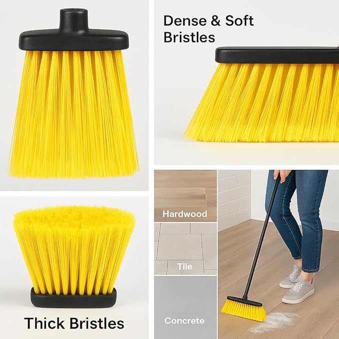 LUZIA Yellow 14" Premium Broom Head – Extra Dense Soft Flagged Bristles – Deep Sweep – Universal 7/8" Thread – Recycled PP – Handle Not Included(Yellow, LUZIA)