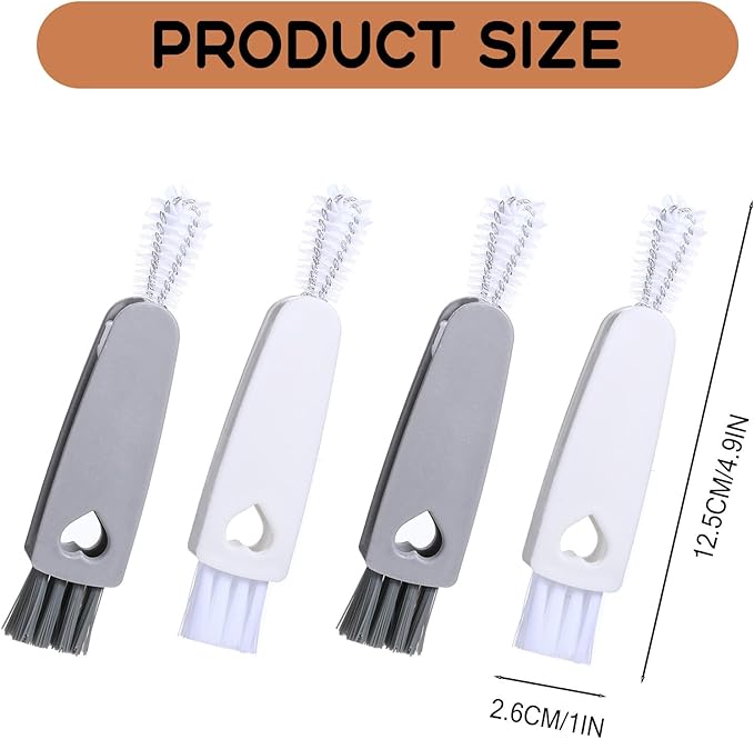 4Pcs 3 in 1 Cup Lid Cleaning Brush, Crevice Cleaning Brush Set Mini Multi-Functional Clean Brushes Portable Cup Lid Cleaner with Brushes Baby Bottle Home Kitchen Crevice Clean Tools
