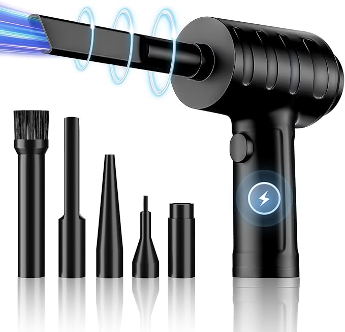 Compressed Air Duster - 51,000 RPM, 3 Adjustable Gears, 5 Nozzle Attachments, Type-C USB Rechargeable Air Blower for Electronics, Keyboards, and Dust Cleaning