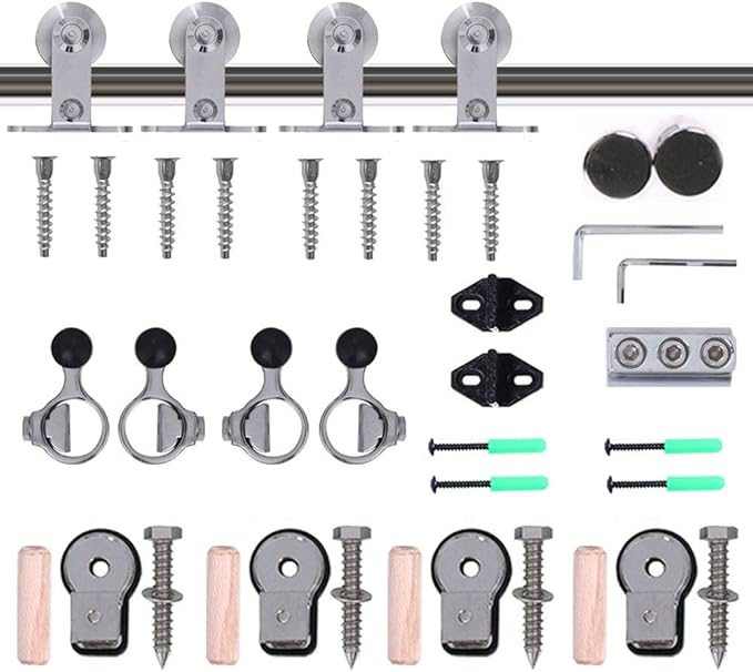 TSMST 7.5FT Sliding Barn Door Hardware Kit, Top Mount Stainless Steel Heavy Duty Sturdy Barn Door Track for Double Wood Door, Slide Smoothly Quietly (T Style)