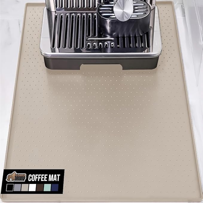 GORILLA GRIP Silicone Coffee Mat, 18x28, Espresso Machine Bar Accessories, Keep Kitchen Counters Clean, Stays in Place, Waterproof and Heat Resistant Dish Drying Mats, Home Decor Essentials, Almond