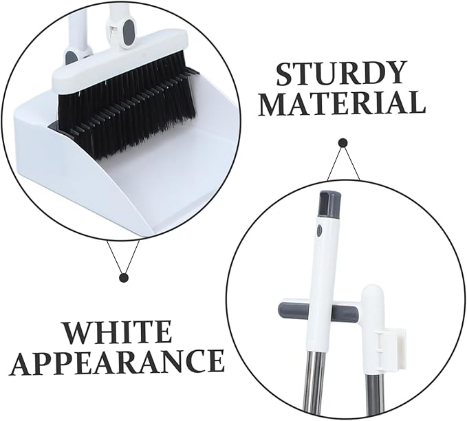 FRCOLOR Long Handle Broom and Foldable Dustpan Set Lightweight Stainless Steel Broom with Comb Teeth Ergonomic Design for Efficient Floor Cleaning for Home and Office