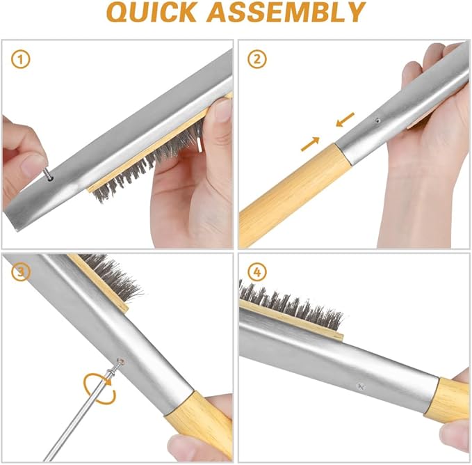 Pizza Oven Brush, 26" Brush and Stainless Steel Scraper for Pizza Stone, BBQ Grill Cleaning Brush Non Scratch Heat Proof Stainless Steel Bristles with Screwdriver for Pizza Oven and Accessories