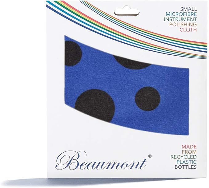 Beaumont Musical Polishing & Cleaning Patterned Blue Polka Dot Instruments Trumpet Clarinet Sax Flute Recycled Microfibre Cleaning Cloth Brass Silver 25 x 25cm (BFC-BP)