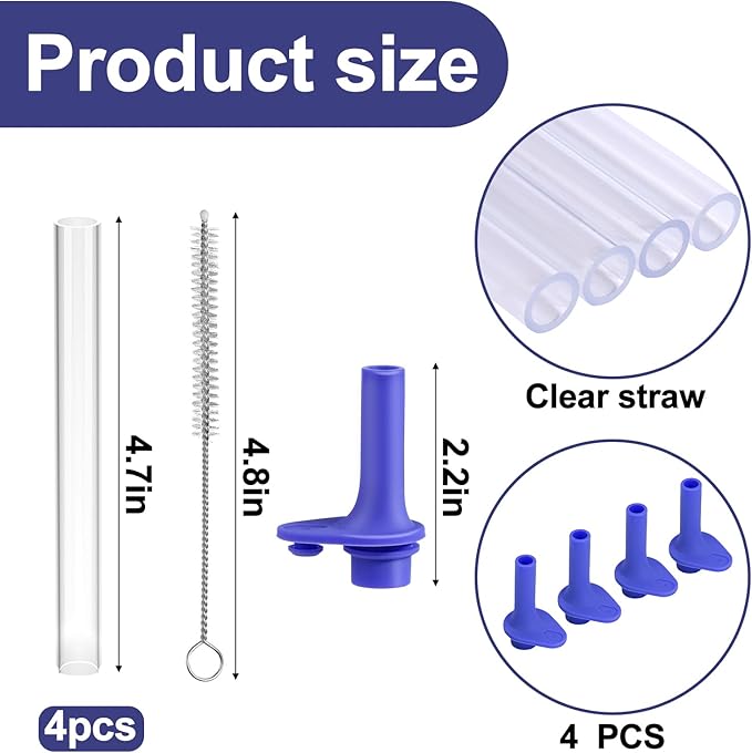 XANGNIER Replacement Straws and Bite Valve Compatible with Zak Designs Kelso 15 oz Tumbler Water Bottle,4 Pcs Silicone Straws with Cleaning Brush for Zak Designs Kelso 12 oz Cups,Light Blue