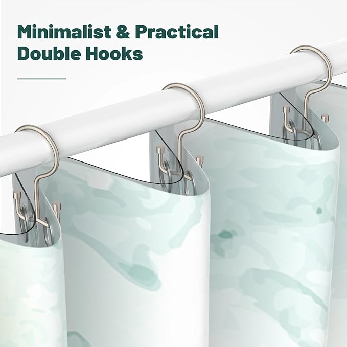 Goowin Shower Curtain Hooks, Shower Curtain Rings, Metal Shower Curtain Hangers Rust Proof, Double Glide Shower Rings for Curtain, Shower Hooks for Shower Curtain, Matte Nickel, 12 Pack-Cylinders
