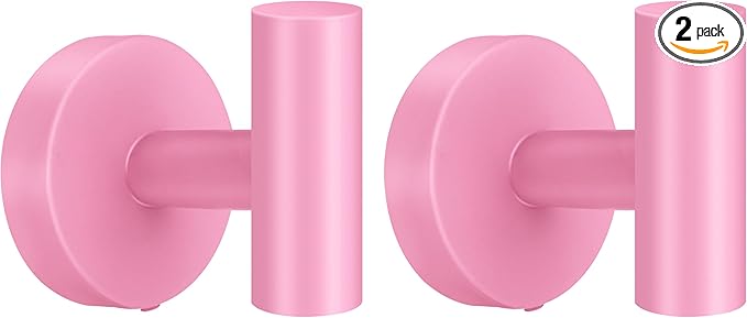 Towel Hooks, SUS 304 Stainless Steel Hooks, Heavy Duty Door Hanger Towel Robe Clothes Cabinet Closet Sponges Hook for Bathroom Kitchen Garage Gotel (Pink, 2 Pcs)