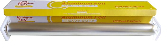 24 inch extra wide Heavy Duty Aluminum Foil Roll, 23 Micron Thick, 300SQFT, 24 Inch x 150 Feet, kitchen wide tin foil grill foil for cooking, baking, wrapping, BBQ aluminum foil heavy duty.