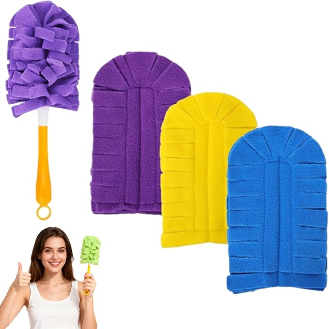 360° Electrostatic Duster Refills, The Sustainable Choice for a Dust-Free Home, Washable Reusable, for Cleaning Electronics Blinds Furniture Car Cleaner (1 Handle + 3 Refills)