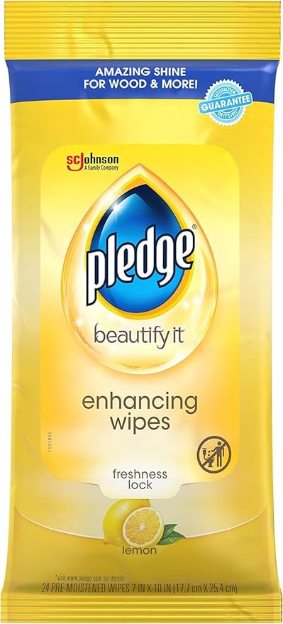Pledge Multi-Surface Cleaner Spray and Wipes Bundle, Works on Leather, Granite, Wood, Lemon Scent (2 Count of 9.7 oz Cans, and 2 Pack of 24 Wipes)