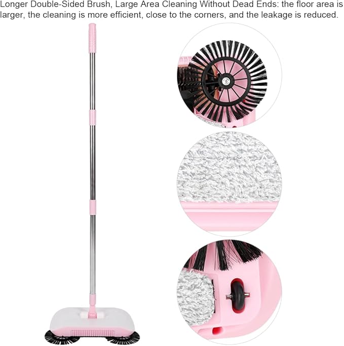 Household Hand Push Sweeper Broom Pan Floor Tools e Hand Swee for Home, Efficient Floor Sweeper for and Debris (Pink)