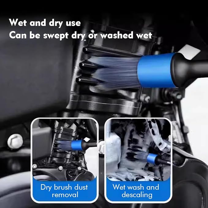 5pcs Different Size Car Detailing Brushes, Soft Non-Scratch Car Interior Cleaning Brushes for Cleaning Wheels, Interior, Exterior, Skylight, Leather, Air Vents, Emblems(Black+Blue)