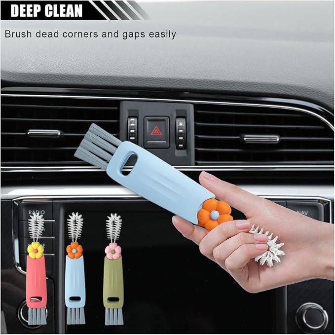 3 in 1 Cup Lid Cleaning Brush Set for Bottle Gap Tight Spaces Cup - Multifunctional Cleaning Brush Portable Crevice Cleaning Tools - Cup Mouth Scrubber Cup Lid Cleaner with Flower Design (3PCS)