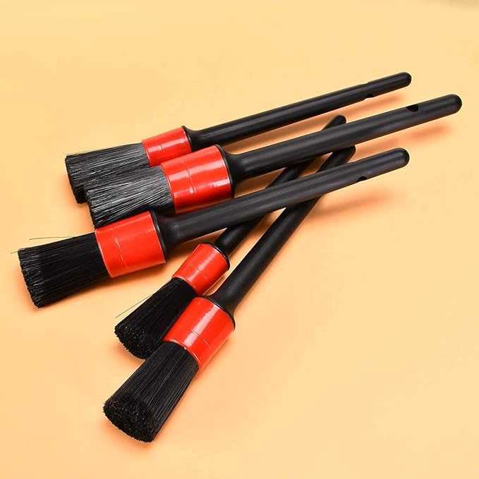 Generic Set Of 5 Car Detailing Brush,Automotive Detail Brushes For Cleaning Air Vents, Interior, Exterior, Wheels, Emblems, Leather, Dashboard, Engine, Silver