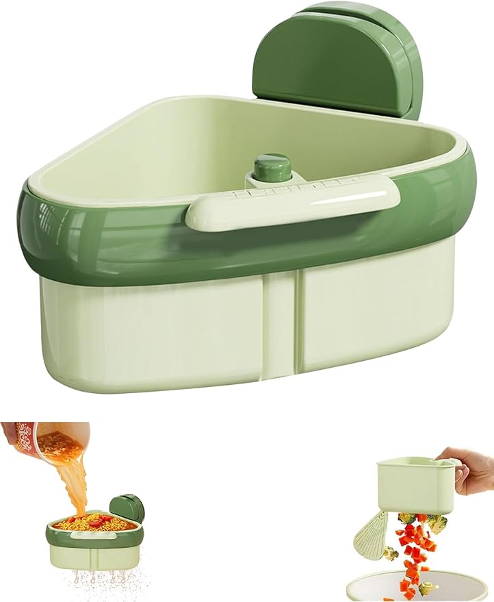 Suction Cup Sink Corner Rack Corner Sink Strainer Triangle Food Waste Catcher Press-to-Dump Drain Basket for Kitchen Sinks