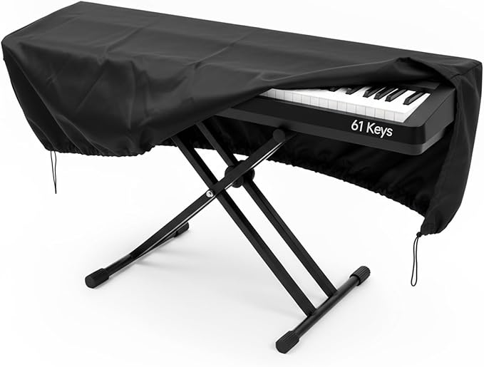 Soundspire 61 Keys Piano Keyboard Dust Cover, Waterproof Thickening Digital Electronic Piano Cover with Elastic Lock, Full Coverage Premium Protector for Music Keyboards (Black)