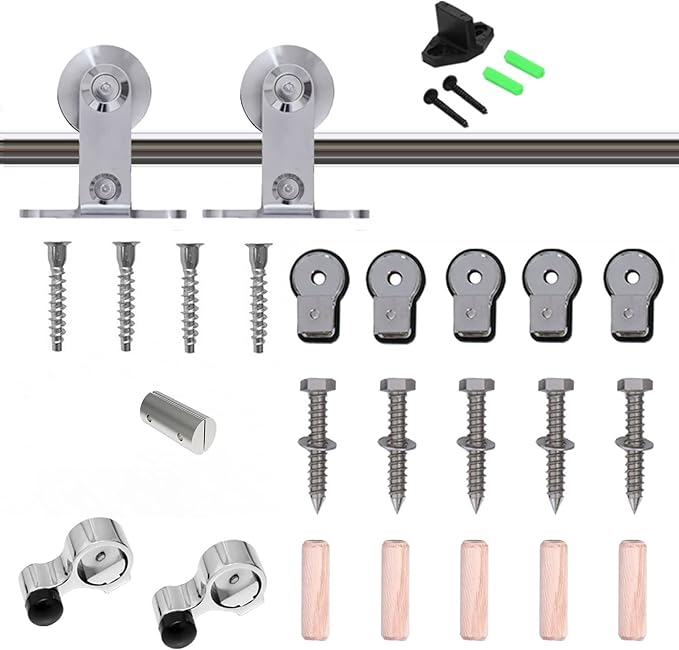 TSMST 5FT Sliding Barn Door Hardware Kit, Top Mount Stainless Steel Heavy Duty Sturdy Barn Door Track for Single Wood Door, Slide Smoothly Quietly (T Style)