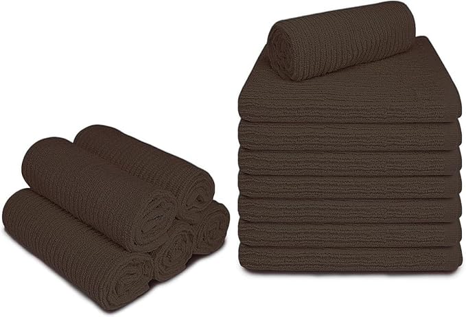 Softolle Bar Mop Towels, Pack of 12-16x19 Inches - 100% Cotton Super Absorbent Towels, Multi-Purpose for Home and Bar Cleaning (Brown)
