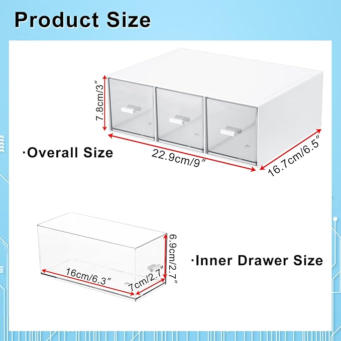 BTSKY Acrylic Battery Organizer for AA, AAA, 9V, C, D Batteries, Multipurpose Storage Box with 3 Drawers, Household Desk Holder for Common Battery Types - White, 1 Pack (Batteries Not Included)