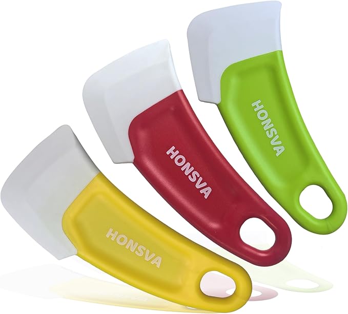 Dish Scraper for Cleaning Pans, Pots, Bowls, Silicone Kitchen Sraper, Non-stick Scraping Spatulas Tool, 3 Piece in 1 Pack.