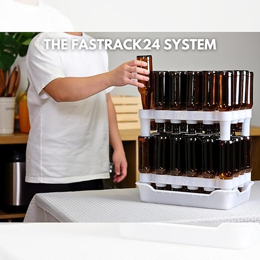 FASTFERMENT - 24-Bottle Drying Rack & Tray| Bottle Drying Tree Alternative | Dry & Store Your Wine or Bomber/Belgian Bottles | Stackable | White | Dishwasher Safe | Home Brewing Supplies